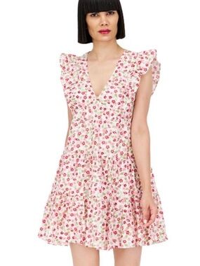 Aqua Floral Ruffle Dress - Red and White